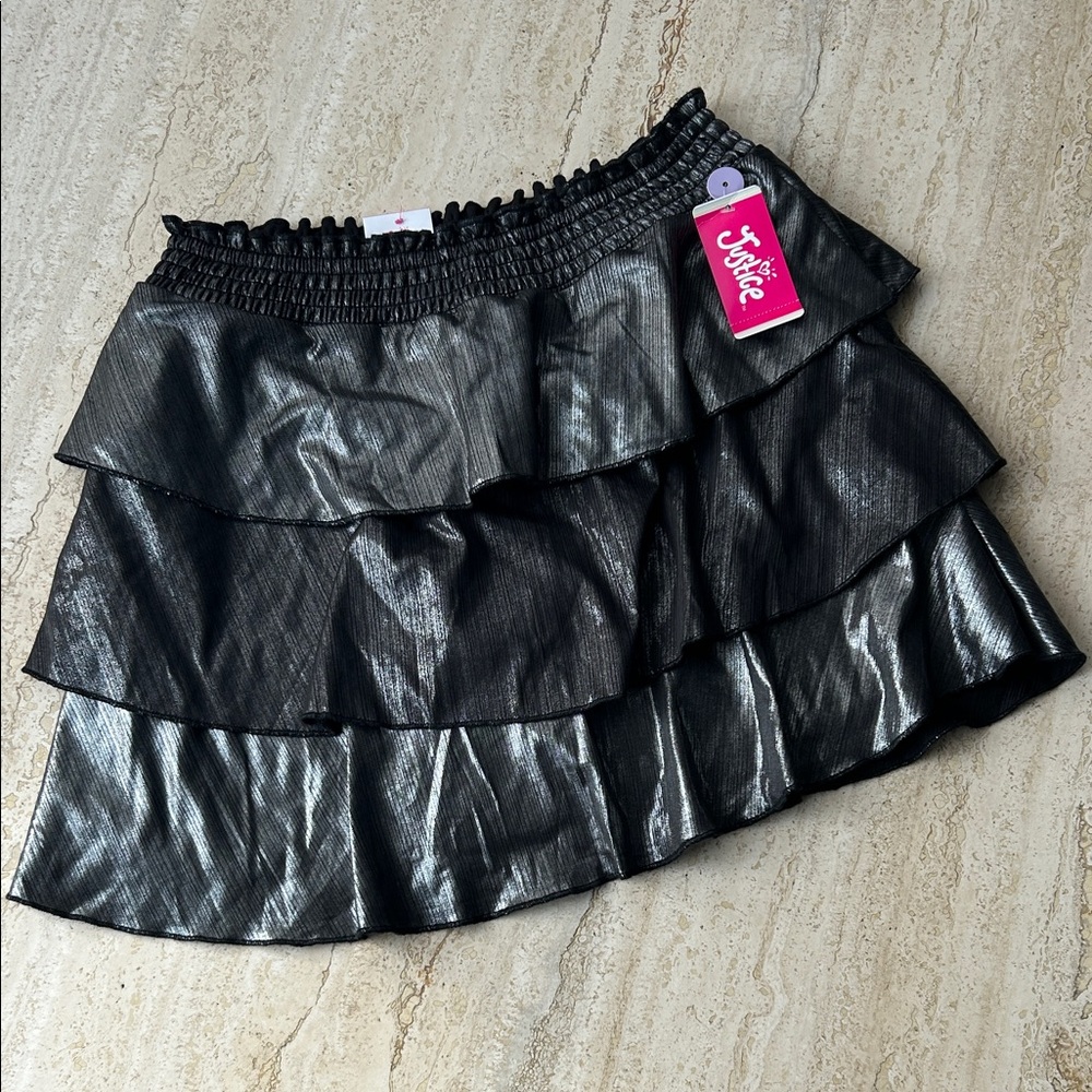 NEW 🆕 Justice Shimmering Dark Grey Tiered Skirt 16-18 years